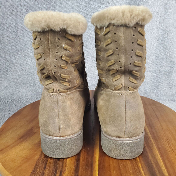 Abeo Boots Women's 9 Brown Suede Leather Bristol Shearling Lined Ankle Booties - Picture 4 of 12